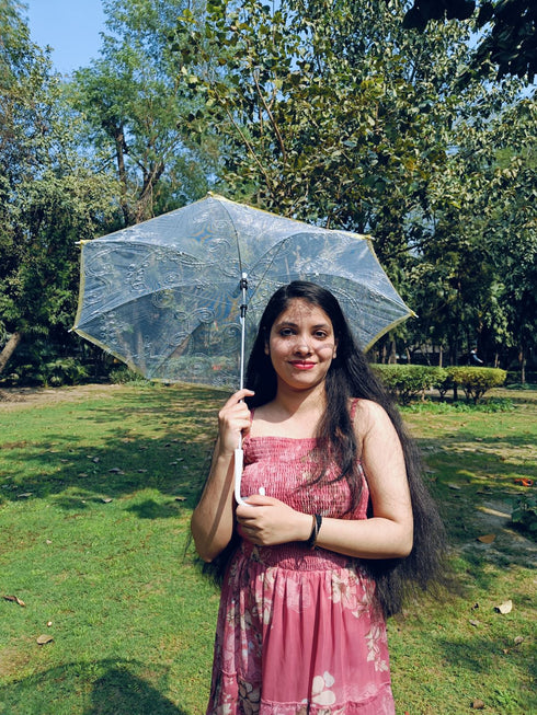 BookMyCostume Net Parasol Umbrella with Embroidery – Kids & Adults Costume Accessories for Photoshoots, Decorations & Special Occasions